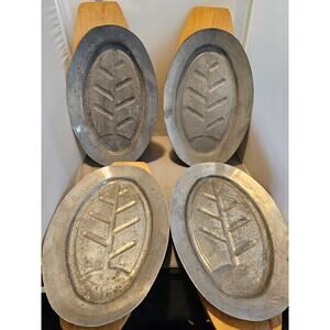 (4) Vintage Aluminum Housewares Platter Holder Steak/Fajita Server w/Wood-Japan